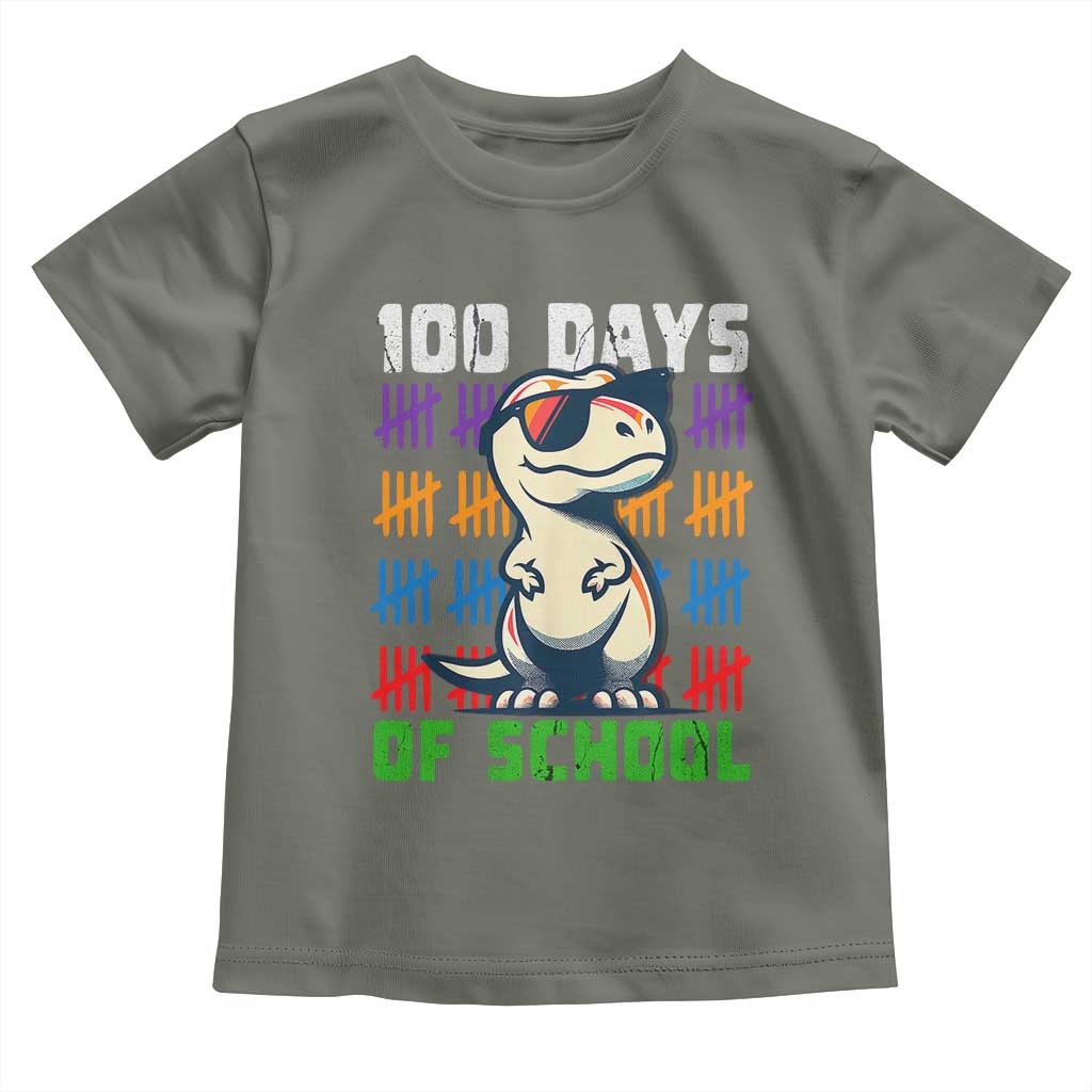 100 Days of School 100th Day Dino Toddler T Shirt TS10 Military Green Print Your Wear