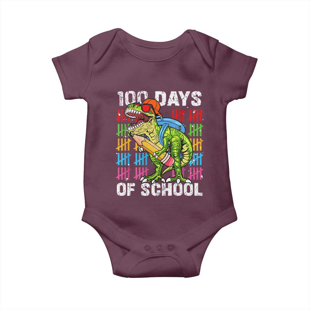 100th Day Of School Baby Onesie 100 Days Dino Dinosaur TS10 Maroon Print Your Wear