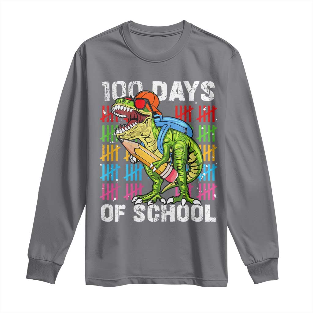 100th Day Of School Long Sleeve Shirt 100 Days Dino Dinosaur TS10 Charcoal Print Your Wear