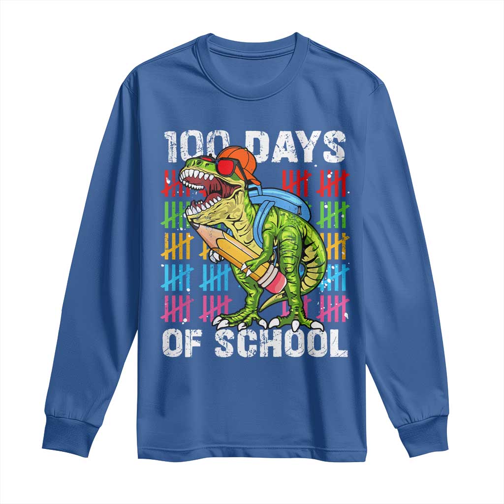 100th Day Of School Long Sleeve Shirt 100 Days Dino Dinosaur TS10 Royal Blue Print Your Wear