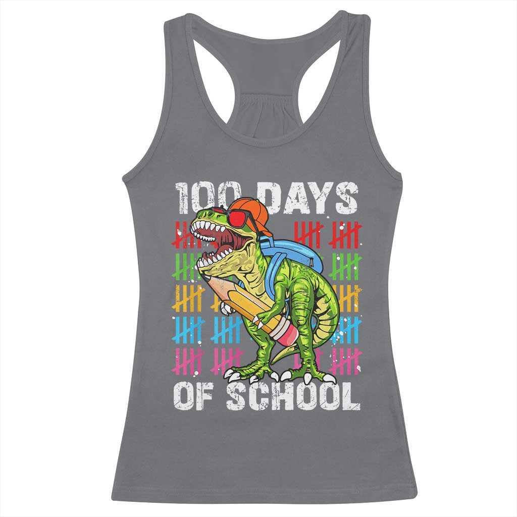 100th Day Of School Racerback Tank Top 100 Days Dino Dinosaur TS10 Charcoal Print Your Wear