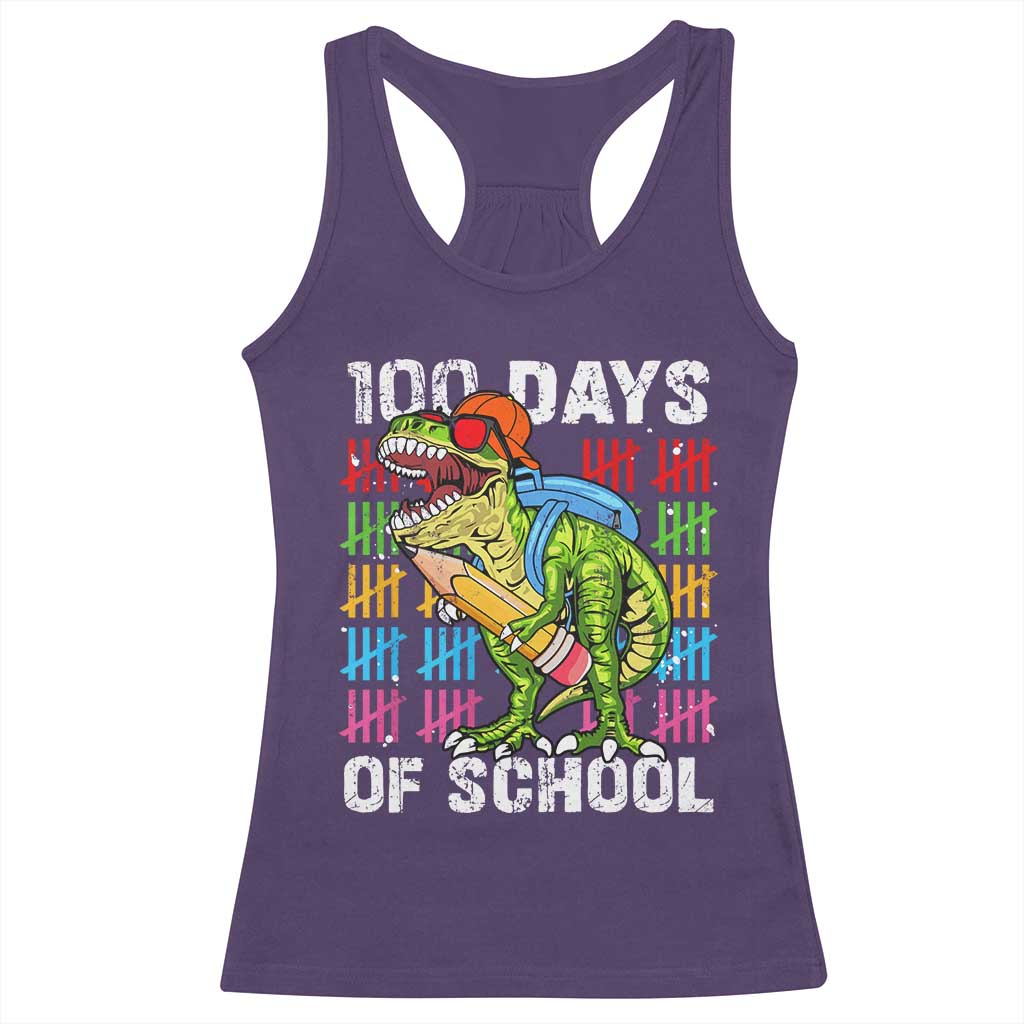100th Day Of School Racerback Tank Top 100 Days Dino Dinosaur TS10 Purple Print Your Wear