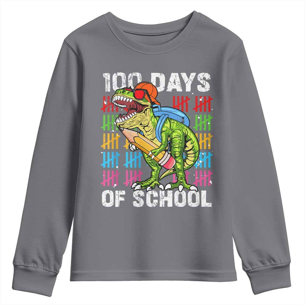 100th Day Of School Youth Sweatshirt 100 Days Dino Dinosaur TS10 Charcoal Print Your Wear