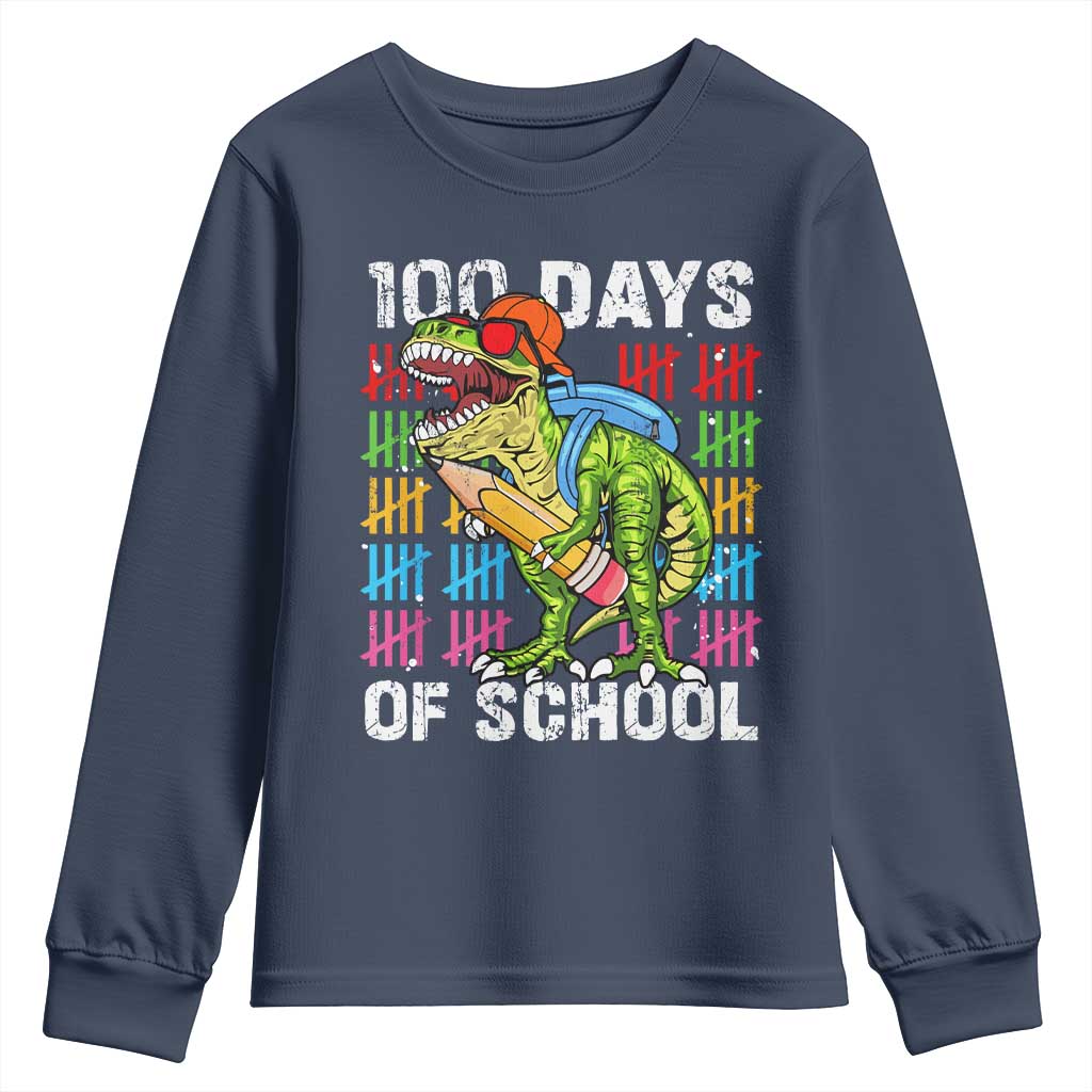 100th Day Of School Youth Sweatshirt 100 Days Dino Dinosaur TS10 Navy Print Your Wear