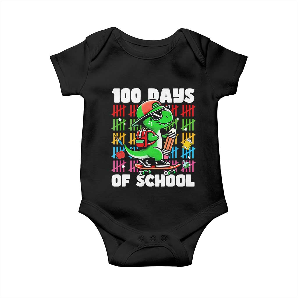 100 Days of School 100th Day Dino Baby Onesie Trex Dino Skateboard Skateboarding Boys Gift TS10 Black Print Your Wear