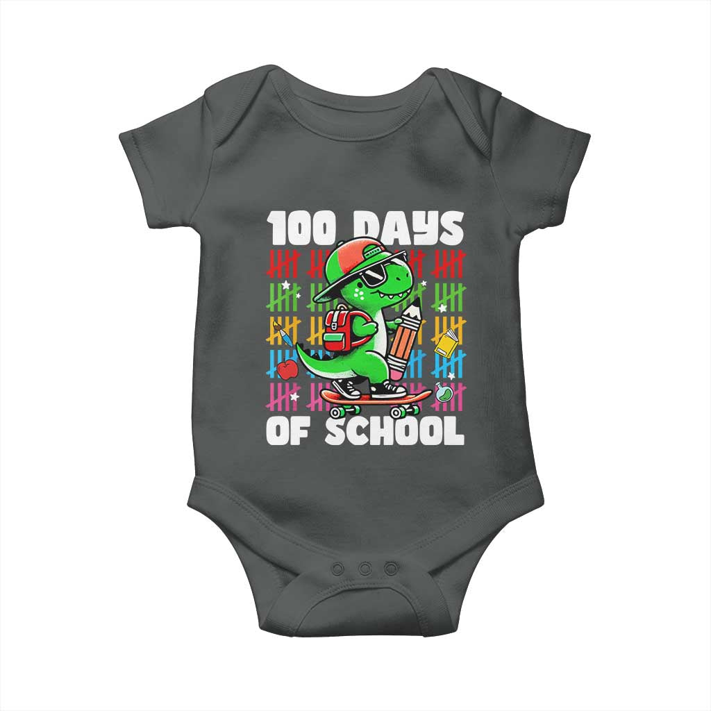 100 Days of School 100th Day Dino Baby Onesie Trex Dino Skateboard Skateboarding Boys Gift TS10 Dark Heather Print Your Wear