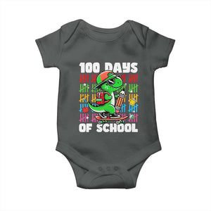 100 Days of School 100th Day Dino Baby Onesie Trex Dino Skateboard Skateboarding Boys Gift TS10 Dark Heather Print Your Wear