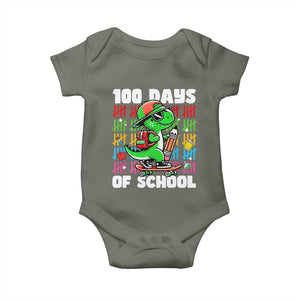 100 Days of School 100th Day Dino Baby Onesie Trex Dino Skateboard Skateboarding Boys Gift TS10 Military Green Print Your Wear