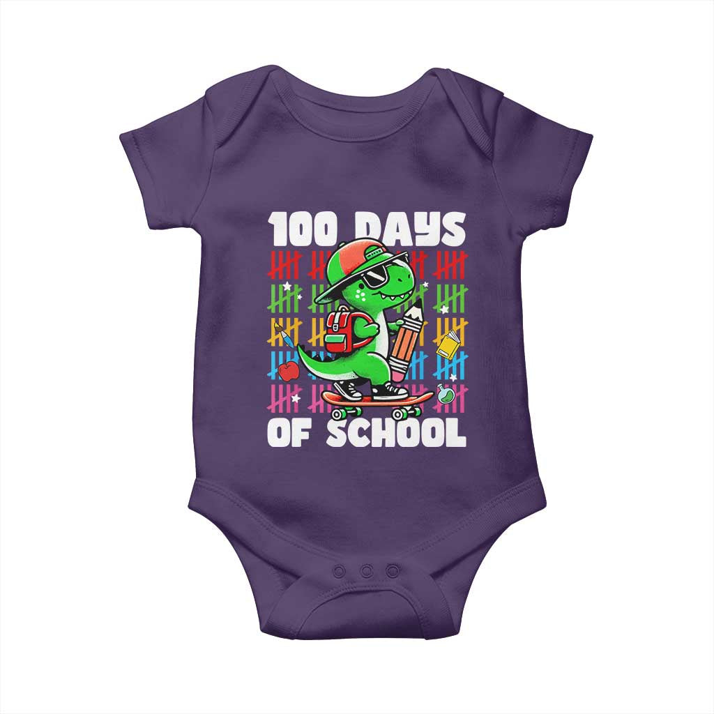 100 Days of School 100th Day Dino Baby Onesie Trex Dino Skateboard Skateboarding Boys Gift TS10 Purple Print Your Wear