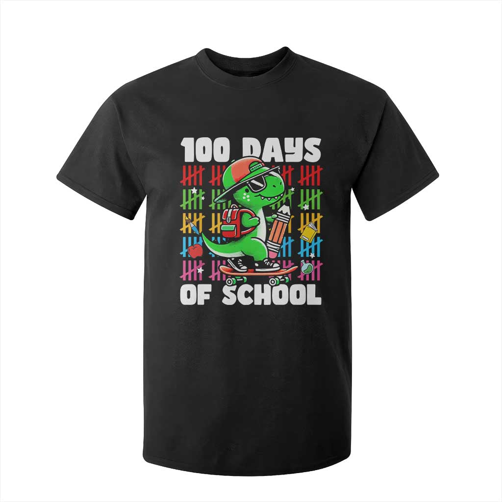 100 Days of School 100th Day Dino T Shirt For Kid Trex Dino Skateboard Skateboarding Boys Gift TS10 Black Print Your Wear