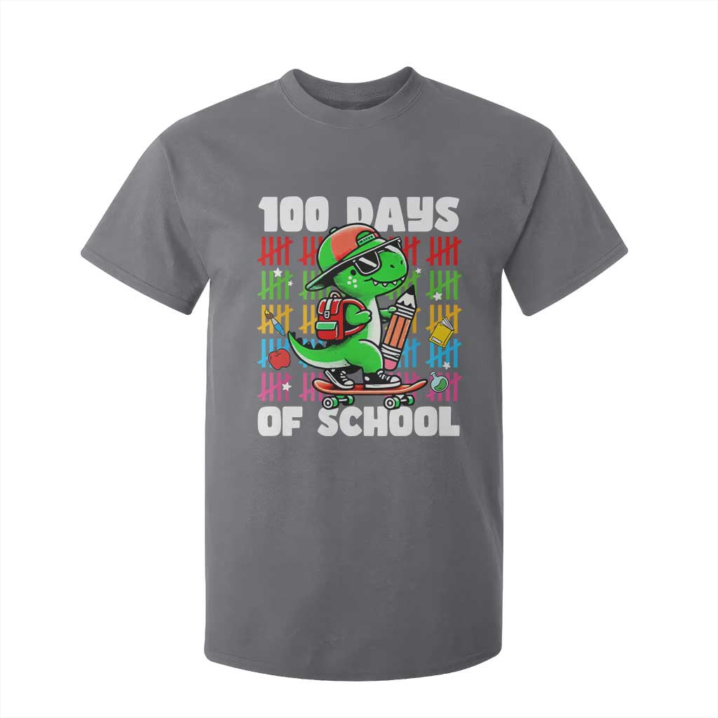 100 Days of School 100th Day Dino T Shirt For Kid Trex Dino Skateboard Skateboarding Boys Gift TS10 Charcoal Print Your Wear