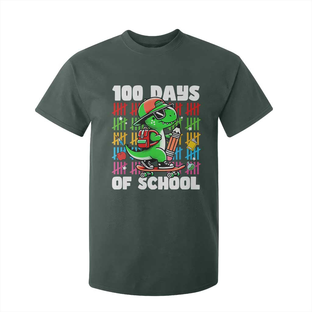 100 Days of School 100th Day Dino T Shirt For Kid Trex Dino Skateboard Skateboarding Boys Gift TS10 Dark Forest Green Print Your Wear