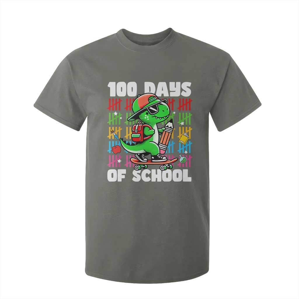 100 Days of School 100th Day Dino T Shirt For Kid Trex Dino Skateboard Skateboarding Boys Gift TS10 Military Green Print Your Wear
