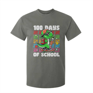 100 Days of School 100th Day Dino T Shirt For Kid Trex Dino Skateboard Skateboarding Boys Gift TS10 Military Green Print Your Wear
