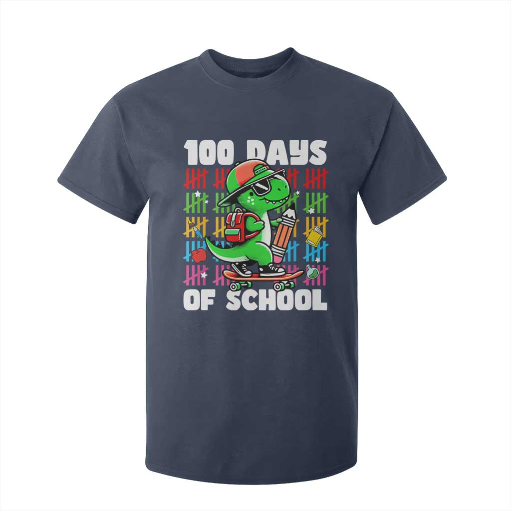 100 Days of School 100th Day Dino T Shirt For Kid Trex Dino Skateboard Skateboarding Boys Gift TS10 Navy Print Your Wear