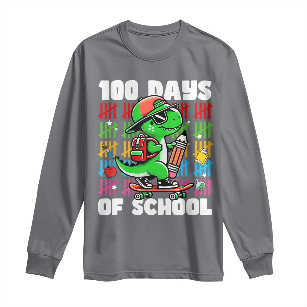 100 Days of School 100th Day Dino Long Sleeve Shirt Trex Dino Skateboard Skateboarding Boys Gift TS10 Charcoal Print Your Wear