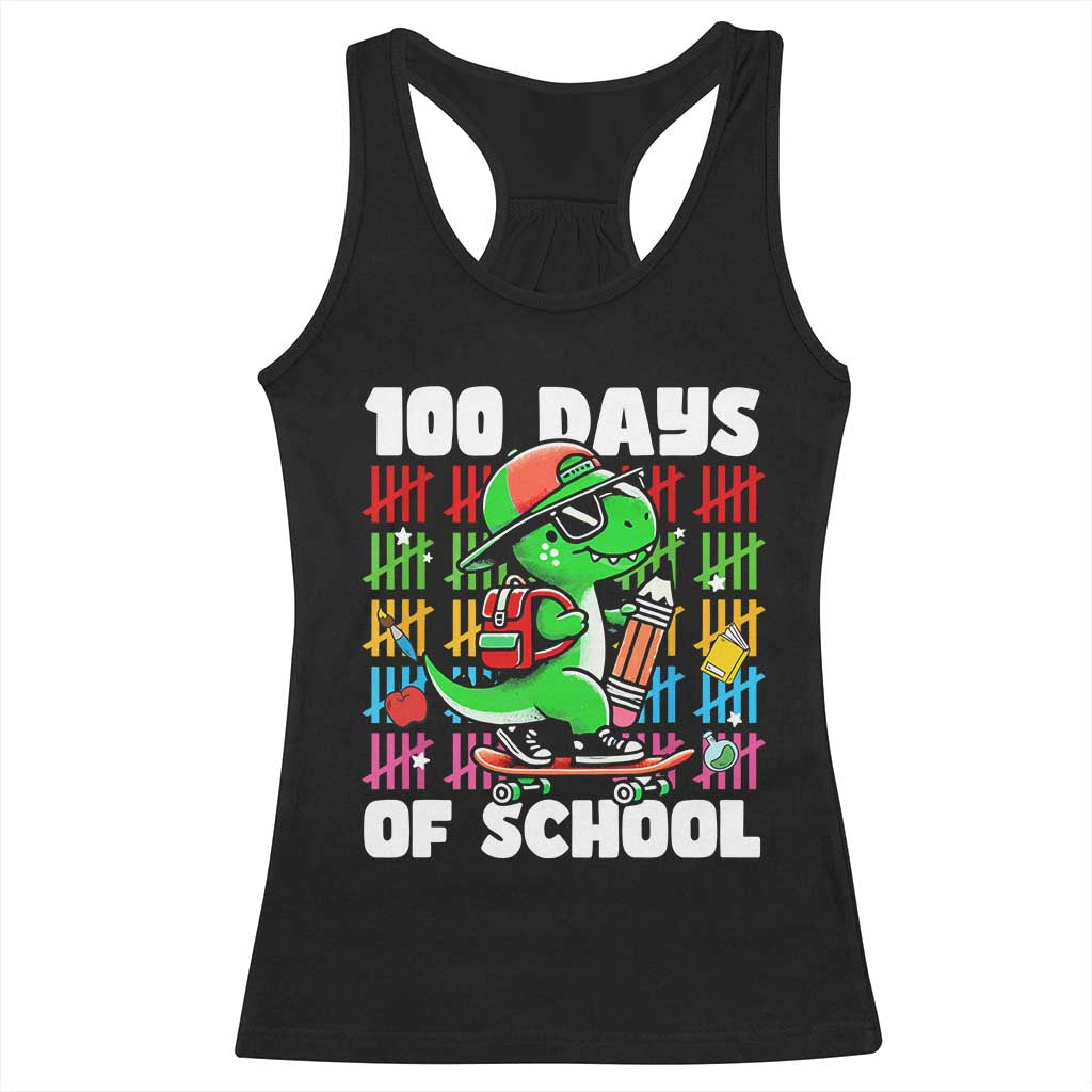 100 Days of School 100th Day Dino Racerback Tank Top Trex Dino Skateboard Skateboarding Boys Gift TS10 Black Print Your Wear