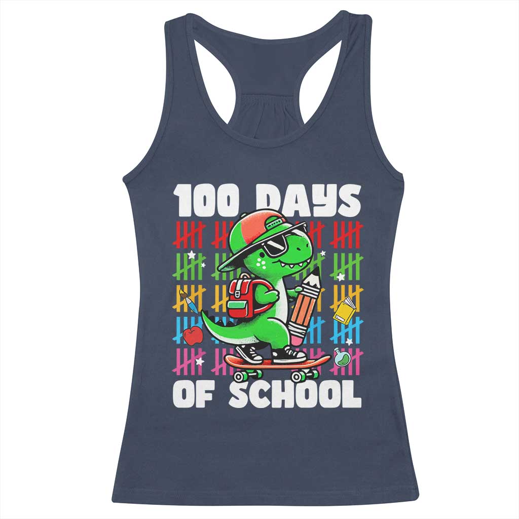 100 Days of School 100th Day Dino Racerback Tank Top Trex Dino Skateboard Skateboarding Boys Gift TS10 Navy Print Your Wear