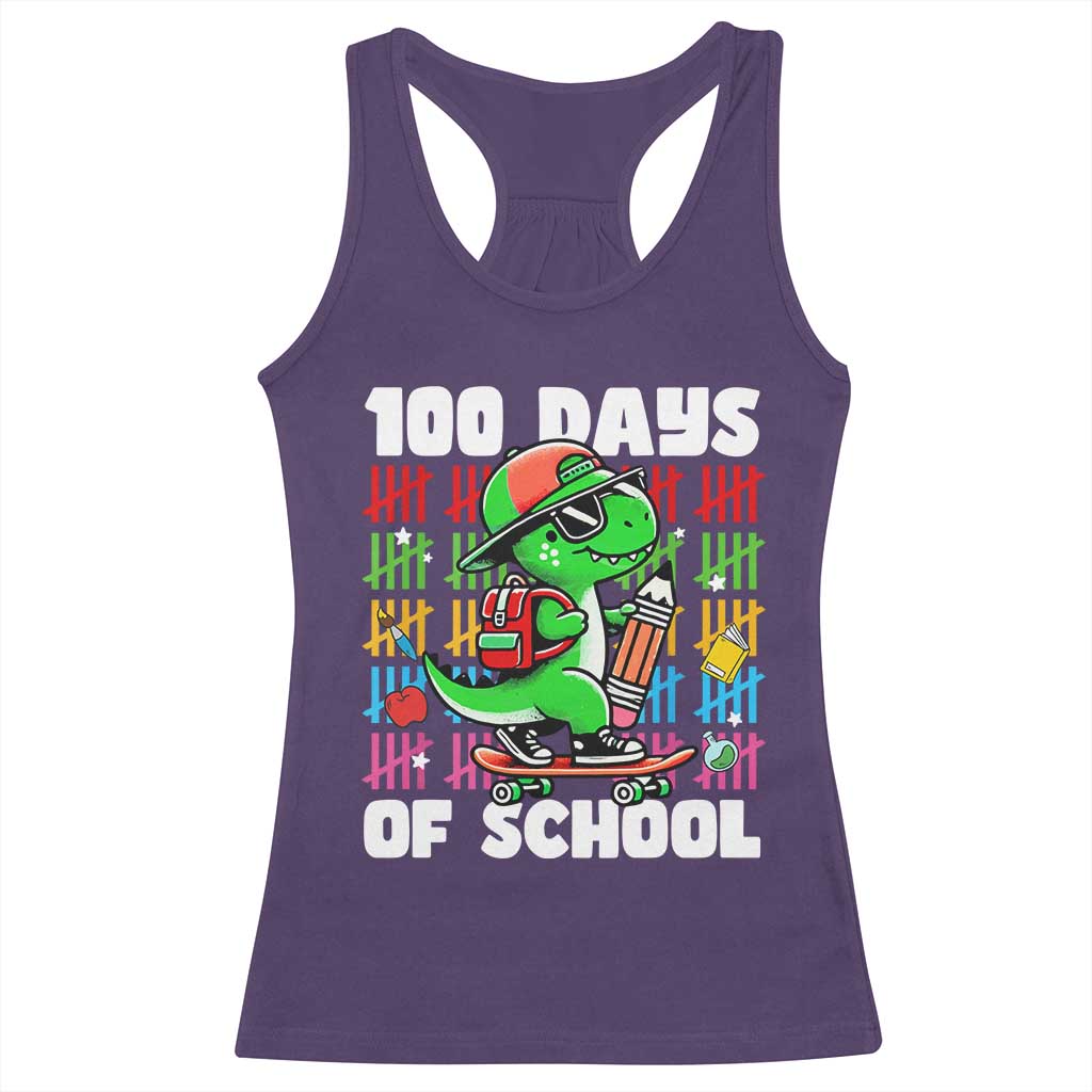 100 Days of School 100th Day Dino Racerback Tank Top Trex Dino Skateboard Skateboarding Boys Gift TS10 Purple Print Your Wear