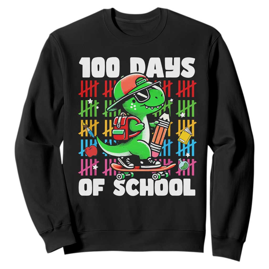 100 Days of School 100th Day Dino Sweatshirt Trex Dino Skateboard Skateboarding Boys Gift TS10 Black Print Your Wear