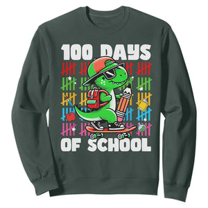 100 Days of School 100th Day Dino Sweatshirt Trex Dino Skateboard Skateboarding Boys Gift TS10 Dark Forest Green Print Your Wear
