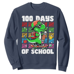100 Days of School 100th Day Dino Sweatshirt Trex Dino Skateboard Skateboarding Boys Gift TS10 Navy Print Your Wear