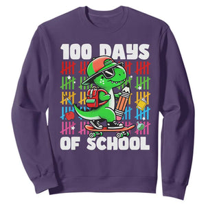 100 Days of School 100th Day Dino Sweatshirt Trex Dino Skateboard Skateboarding Boys Gift TS10 Purple Print Your Wear