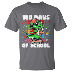 100 Days of School 100th Day Dino T Shirt Trex Dino Skateboard Skateboarding Boys Gift TS10 Charcoal Print Your Wear