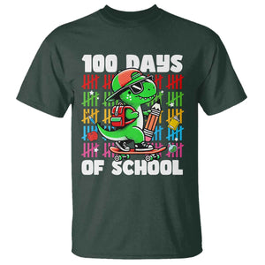 100 Days of School 100th Day Dino T Shirt Trex Dino Skateboard Skateboarding Boys Gift TS10 Dark Forest Green Print Your Wear