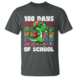 100 Days of School 100th Day Dino T Shirt Trex Dino Skateboard Skateboarding Boys Gift TS10 Dark Heather Print Your Wear