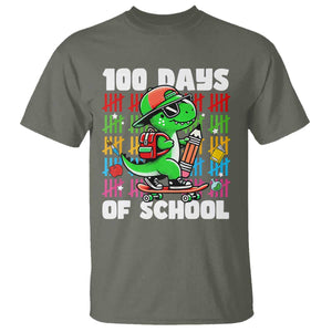 100 Days of School 100th Day Dino T Shirt Trex Dino Skateboard Skateboarding Boys Gift TS10 Military Green Print Your Wear