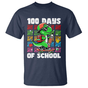100 Days of School 100th Day Dino T Shirt Trex Dino Skateboard Skateboarding Boys Gift TS10 Navy Print Your Wear