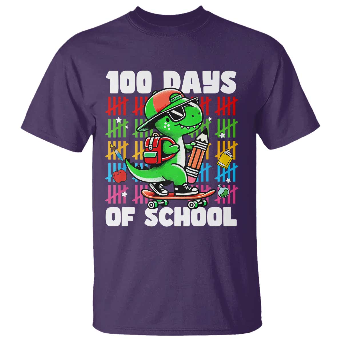 100 Days of School 100th Day Dino T Shirt Trex Dino Skateboard Skateboarding Boys Gift TS10 Purple Print Your Wear