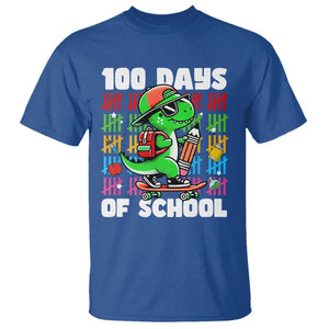 100 Days of School 100th Day Dino T Shirt Trex Dino Skateboard Skateboarding Boys Gift TS10 Royal Blue Print Your Wear