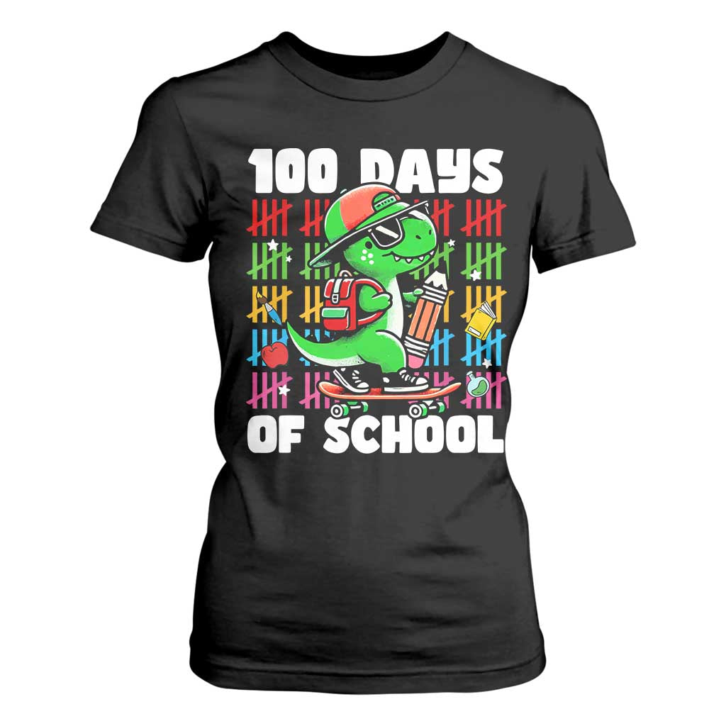100 Days of School 100th Day Dino T Shirt For Women Trex Dino Skateboard Skateboarding Boys Gift TS10 Black Print Your Wear