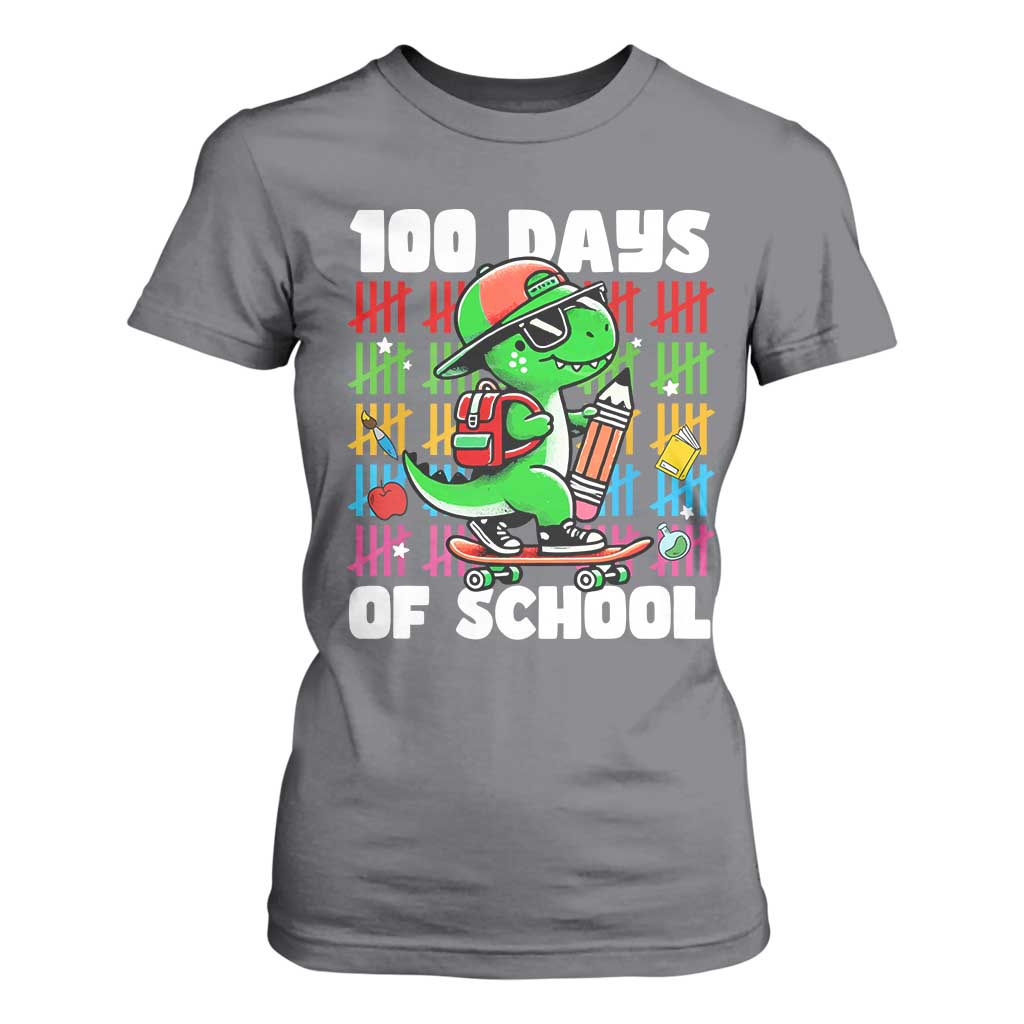 100 Days of School 100th Day Dino T Shirt For Women Trex Dino Skateboard Skateboarding Boys Gift TS10 Charcoal Print Your Wear