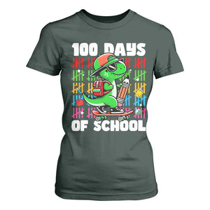 100 Days of School 100th Day Dino T Shirt For Women Trex Dino Skateboard Skateboarding Boys Gift TS10 Dark Forest Green Print Your Wear