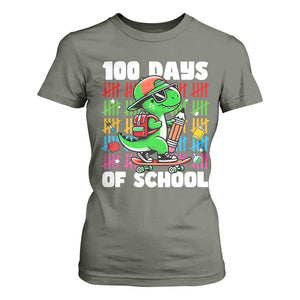 100 Days of School 100th Day Dino T Shirt For Women Trex Dino Skateboard Skateboarding Boys Gift TS10 Military Green Print Your Wear