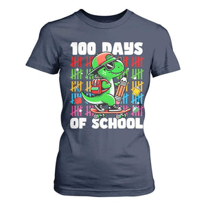 100 Days of School 100th Day Dino T Shirt For Women Trex Dino Skateboard Skateboarding Boys Gift TS10 Navy Print Your Wear
