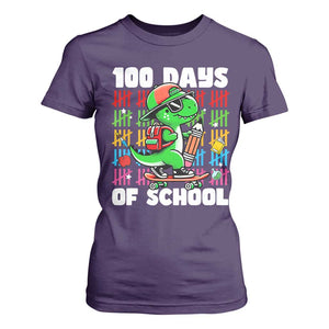 100 Days of School 100th Day Dino T Shirt For Women Trex Dino Skateboard Skateboarding Boys Gift TS10 Purple Print Your Wear