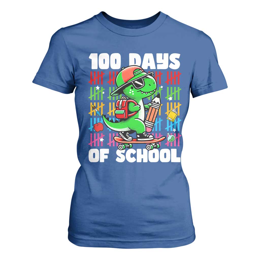 100 Days of School 100th Day Dino T Shirt For Women Trex Dino Skateboard Skateboarding Boys Gift TS10 Royal Blue Print Your Wear