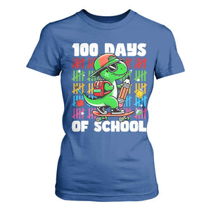 100 Days of School 100th Day Dino T Shirt For Women Trex Dino Skateboard Skateboarding Boys Gift TS10 Royal Blue Print Your Wear