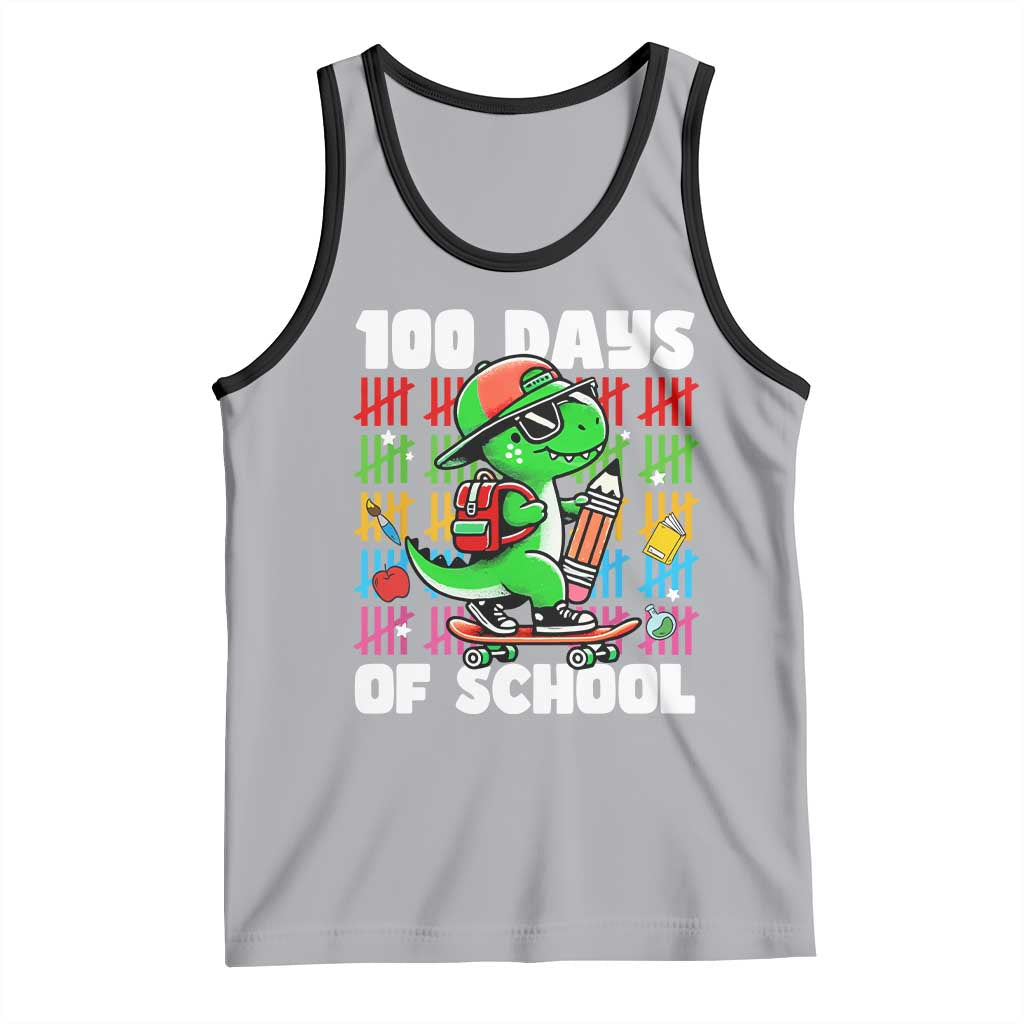 100 Days of School 100th Day Dino Tank Top Trex Dino Skateboard Skateboarding Boys Gift TS10 Athletic Heather Black Print Your Wear