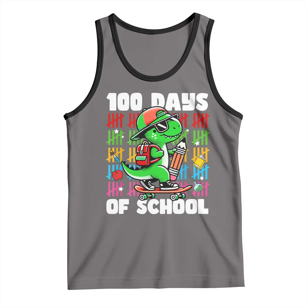 100 Days of School 100th Day Dino Tank Top Trex Dino Skateboard Skateboarding Boys Gift TS10 Deep Heather Black Print Your Wear