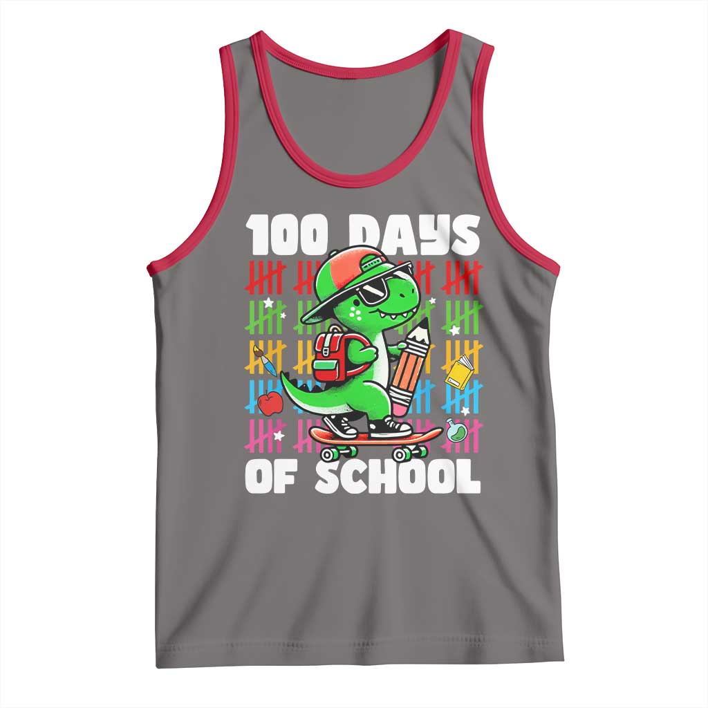 100 Days of School 100th Day Dino Tank Top Trex Dino Skateboard Skateboarding Boys Gift TS10 Deep Heather Red Print Your Wear