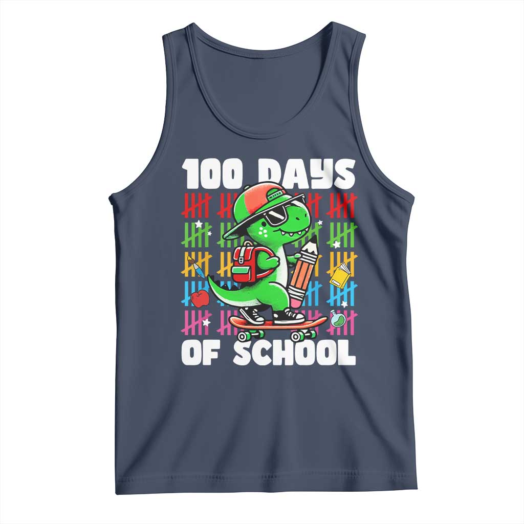 100 Days of School 100th Day Dino Tank Top Trex Dino Skateboard Skateboarding Boys Gift TS10 Navy Print Your Wear