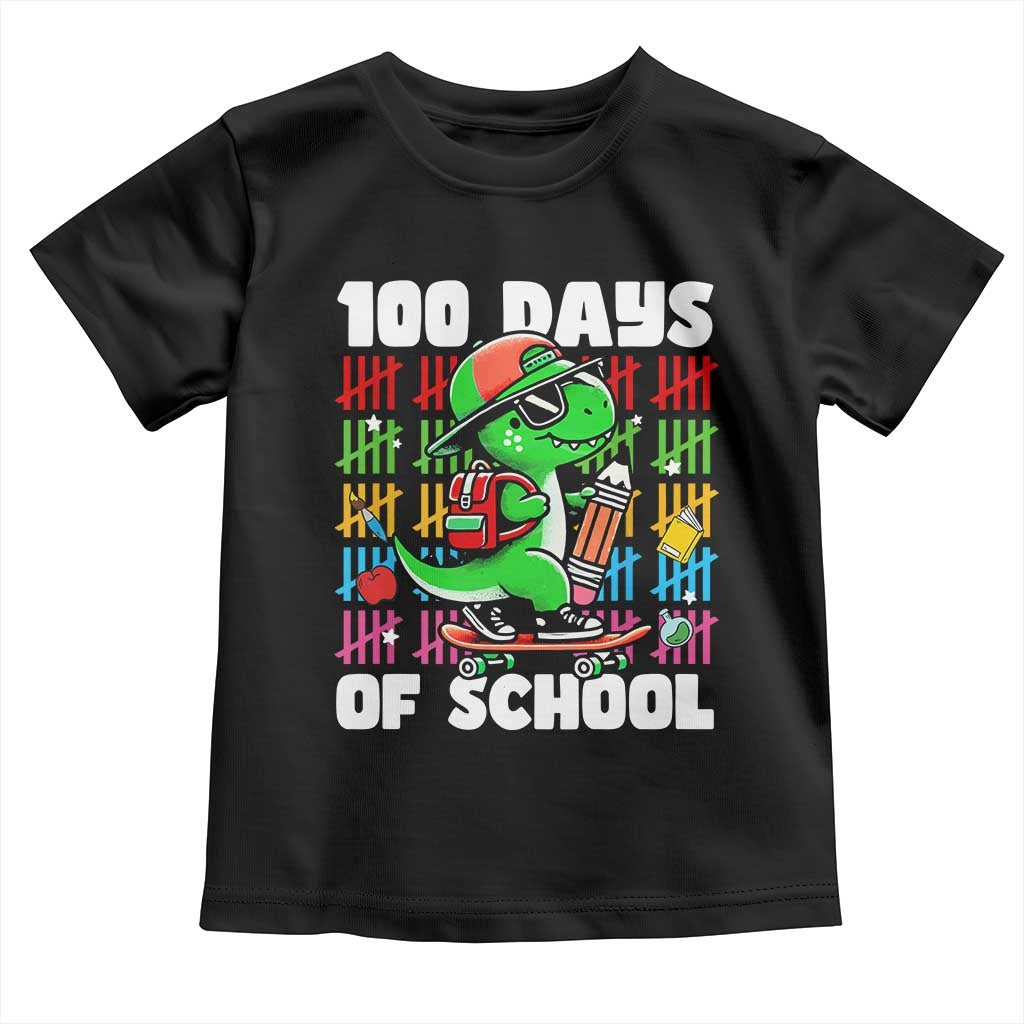 100 Days of School 100th Day Dino Toddler T Shirt Trex Dino Skateboard Skateboarding Boys Gift TS10 Black Print Your Wear