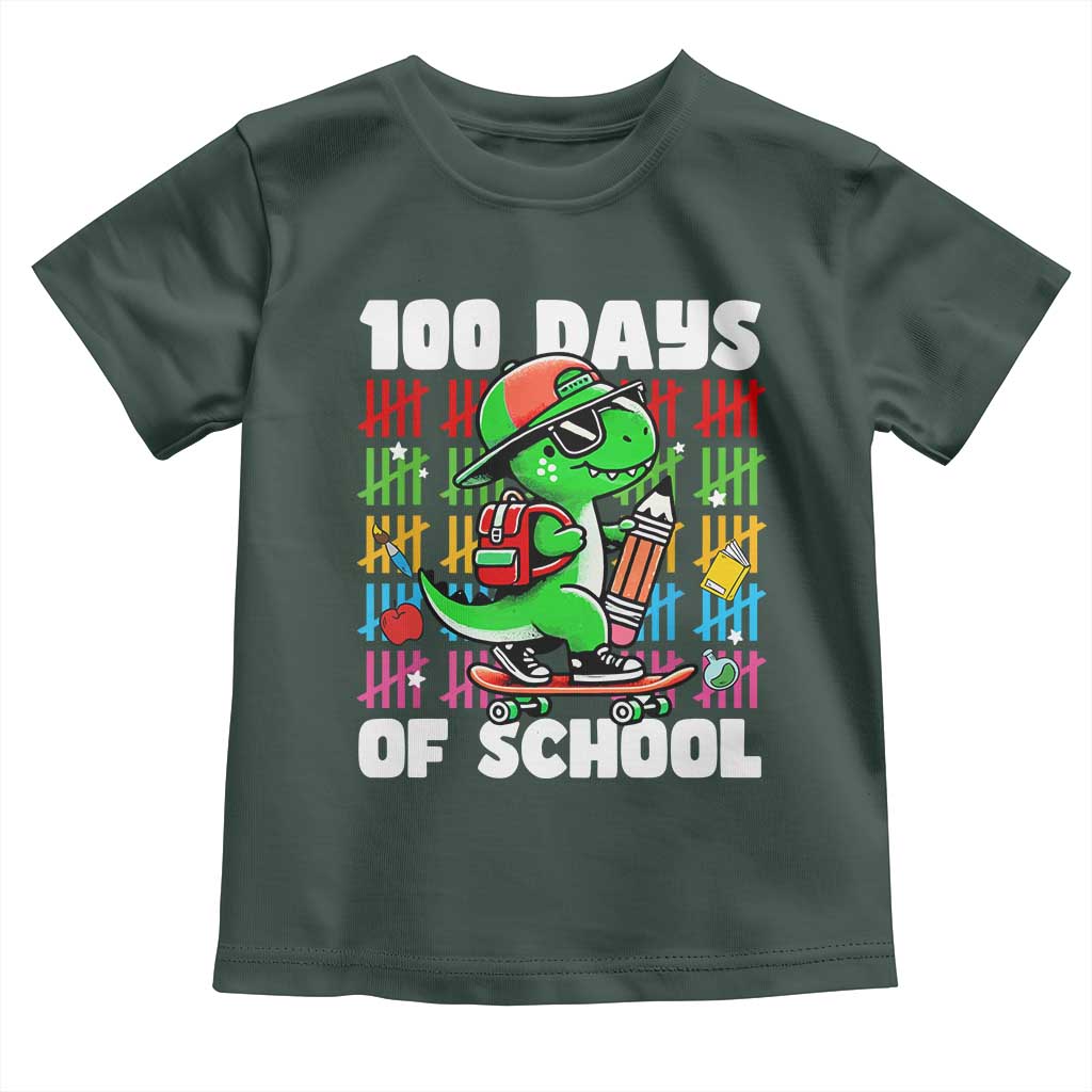 100 Days of School 100th Day Dino Toddler T Shirt Trex Dino Skateboard Skateboarding Boys Gift TS10 Dark Forest Green Print Your Wear