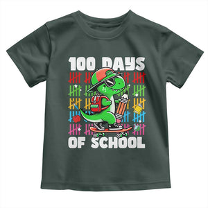 100 Days of School 100th Day Dino Toddler T Shirt Trex Dino Skateboard Skateboarding Boys Gift TS10 Dark Forest Green Print Your Wear
