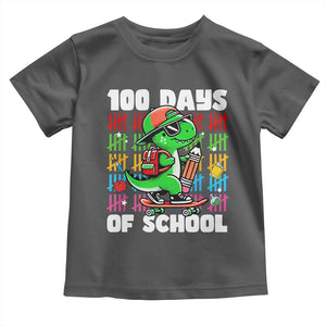 100 Days of School 100th Day Dino Toddler T Shirt Trex Dino Skateboard Skateboarding Boys Gift TS10 Dark Heather Print Your Wear